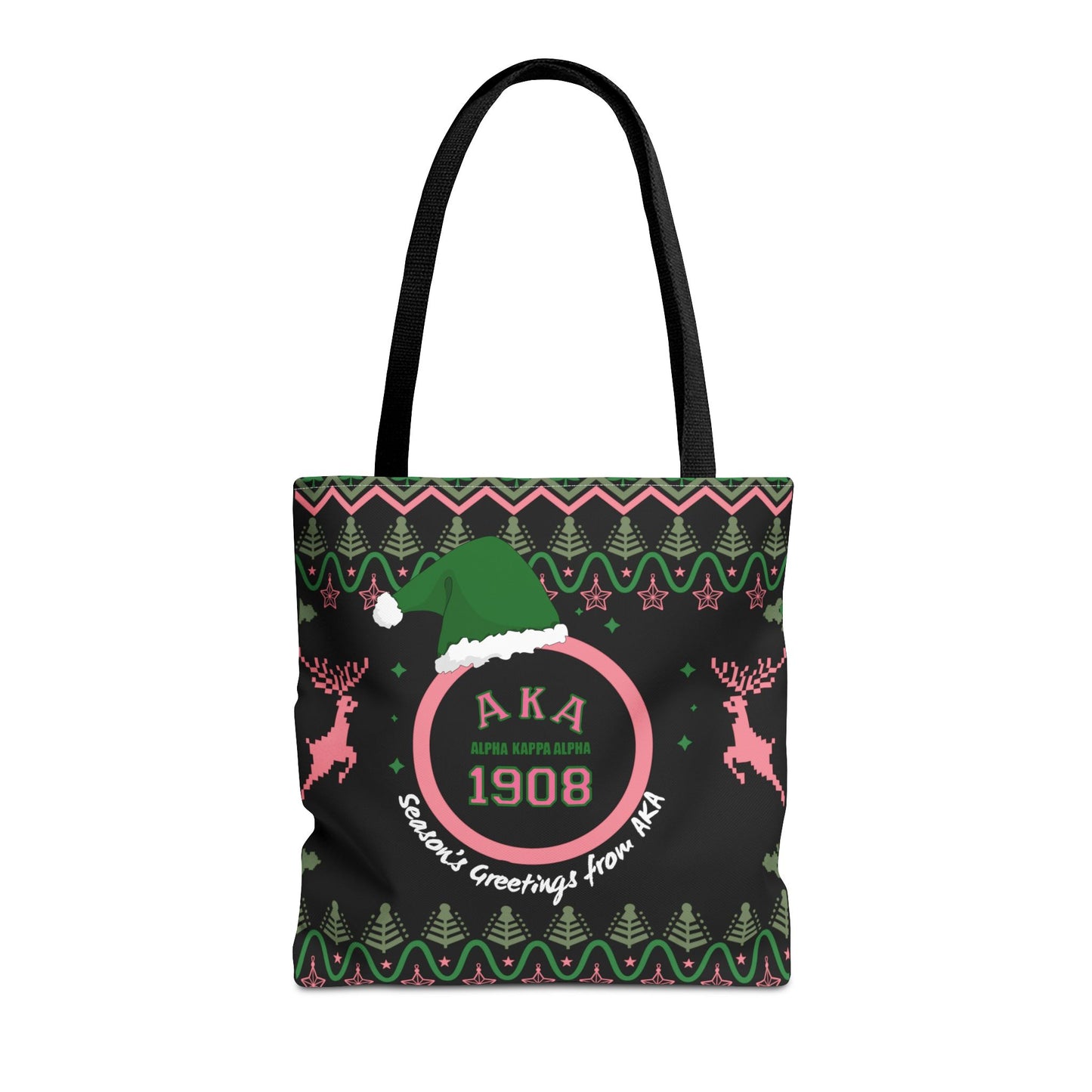 AKA Pink & Green Holiday Tote Bag, All-Over Print, Pretty Girls Gift Bag, Christmas Tote