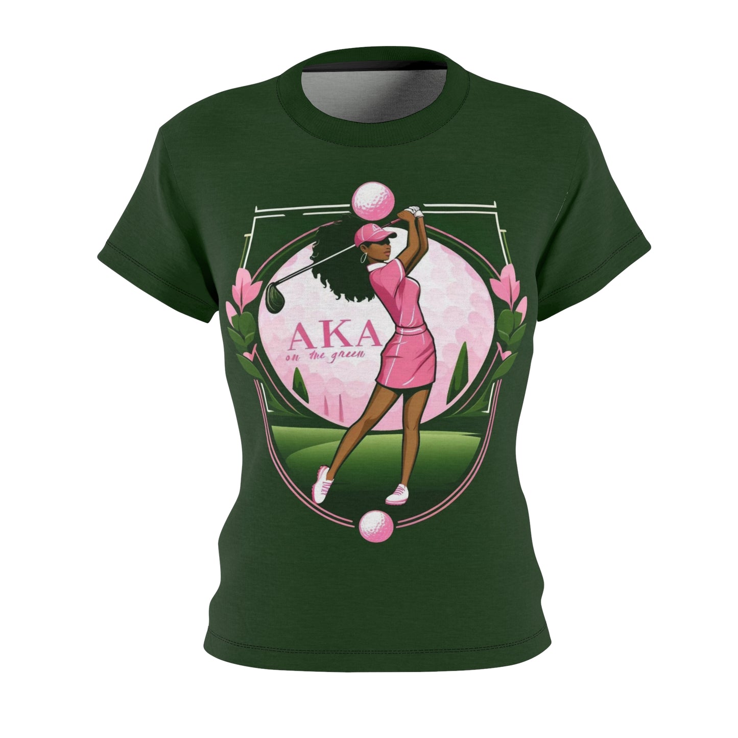 "AKA Pretty Girl Pink & Green Women's Golf Themed T-Shirt, Black Girls Golf Too Collection\