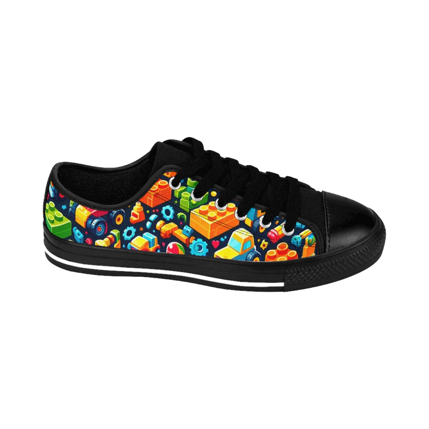 Building Block Themed Low Top Men's Shoes, Toy Car Themed Men's Tennis Shoes