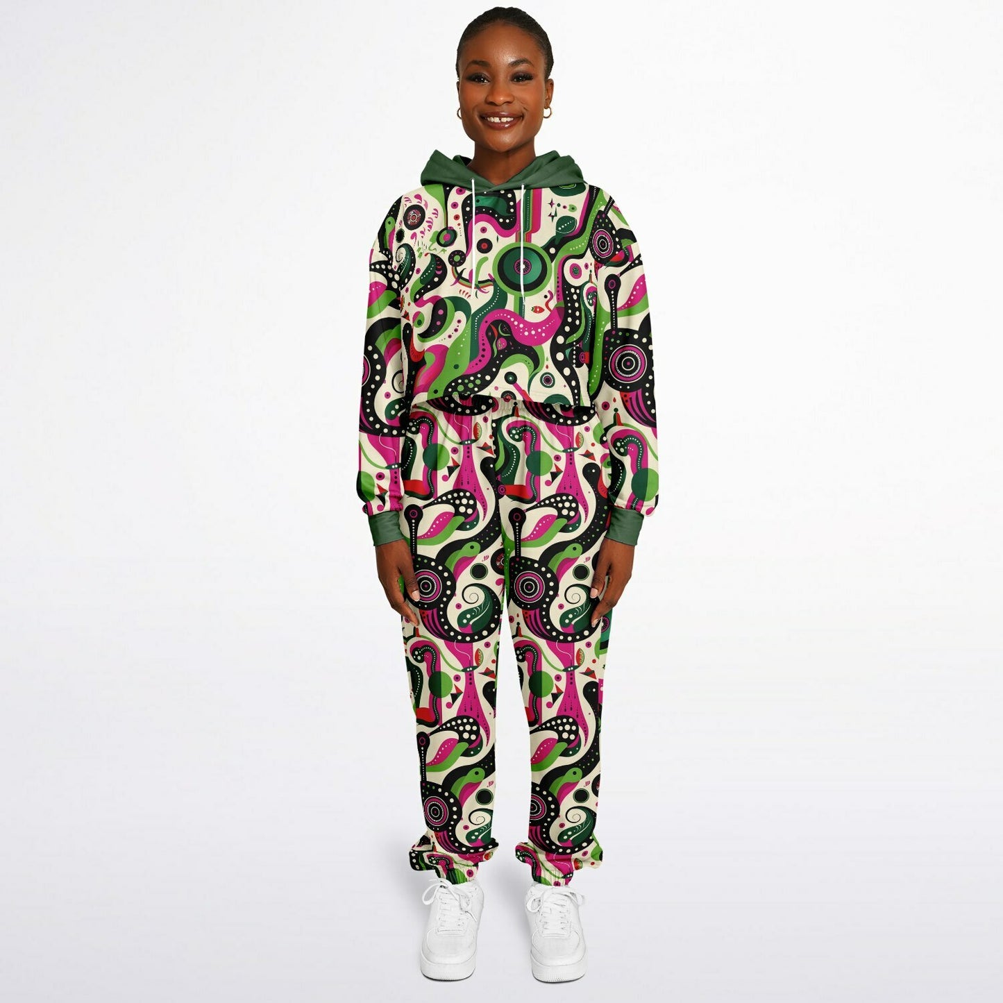 Women's Psychedelic Pop Art Fashion Dance Hoodie & Sweatpants Set, Bold Abstract Design