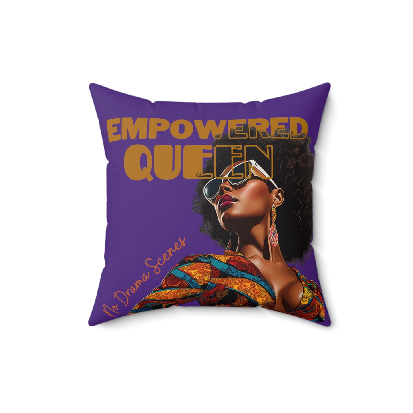 Empowered Queen Square Pillow, Black Woman Strength & Serenity