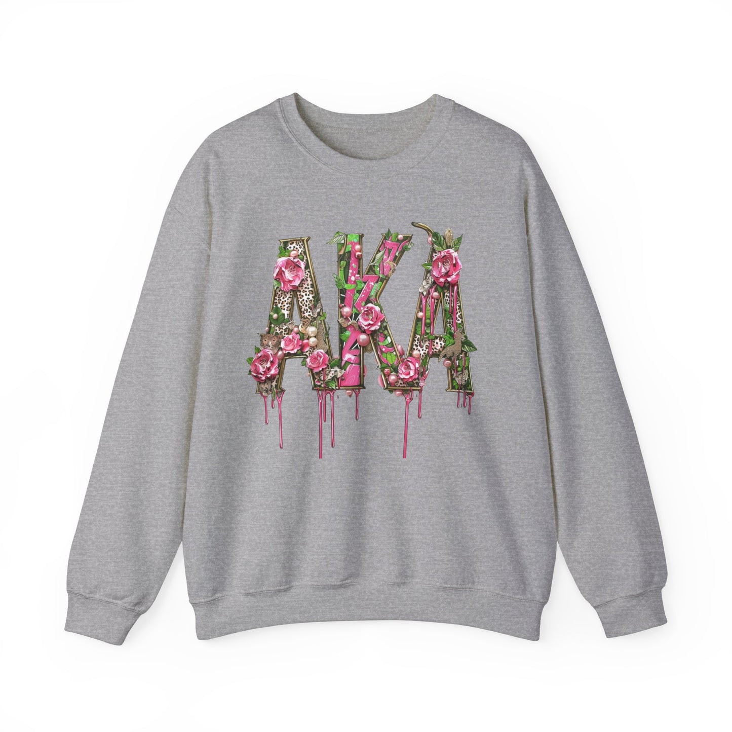 Women's AKA Pink and Green Floral Drip Sweatshirt, Pretty Girl Sorority Apparel