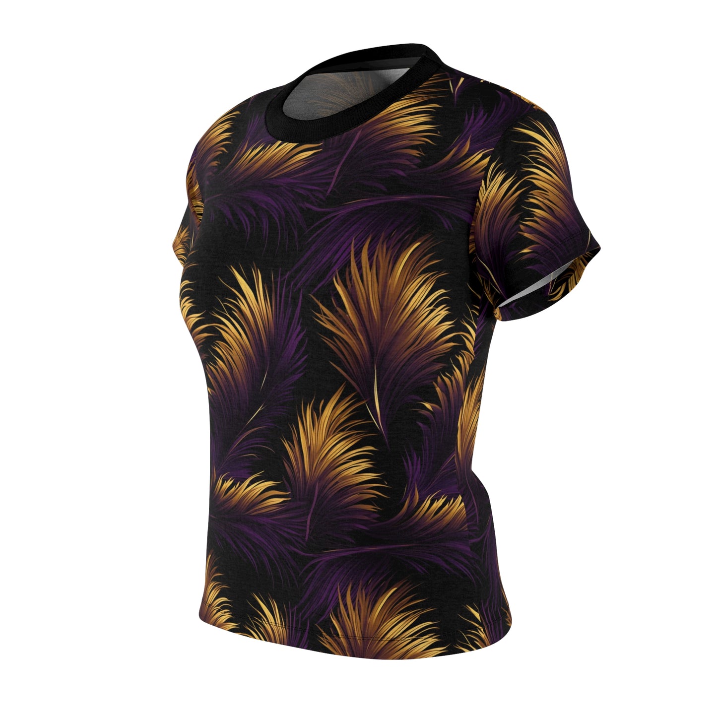 Mystic Bronze Palm Leaves Women's Shirt, Exquisite Purple and Gold Leaf T-Shirt for Women, Trendy botanical artwork Inspired T-Shirt