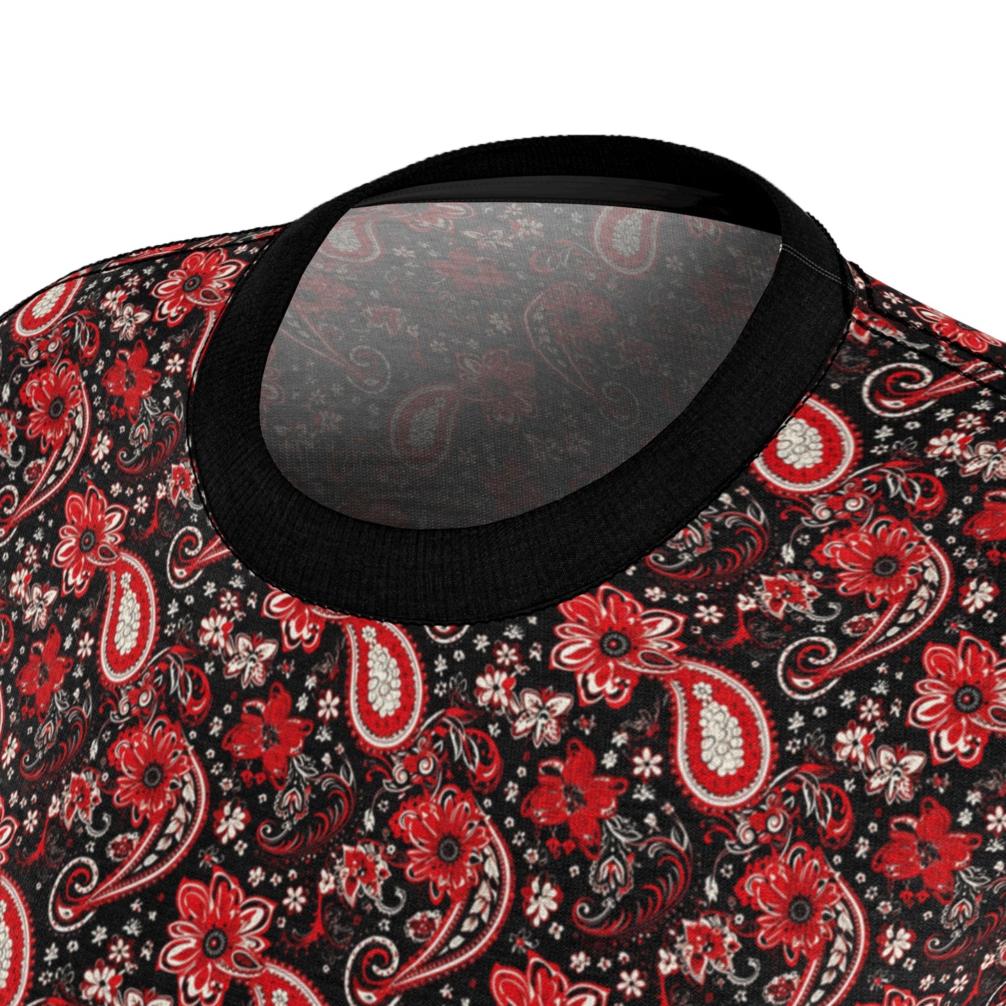 Classic Red & Black Paisley Print Women's T-Shirt, Red Bandana Print Apparel