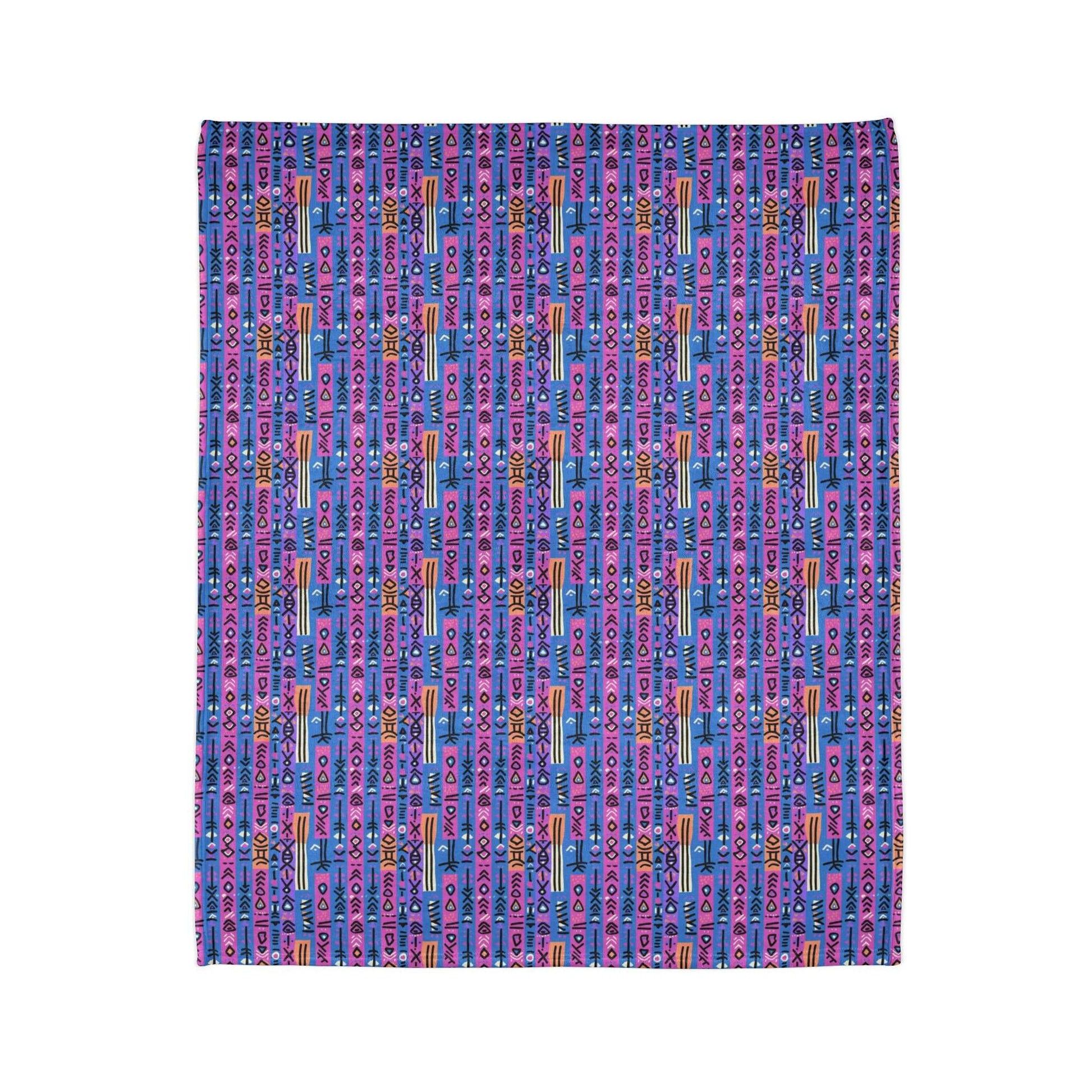 African Mud Cloth Easter Themed Throw Cover, Purple Bogolan Print Bedroom Decor