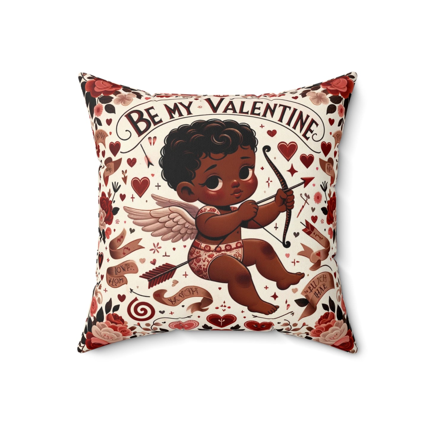 Black Baby Cupid Valentines Day Pillow, Be My Valentine Cupid Home Decor