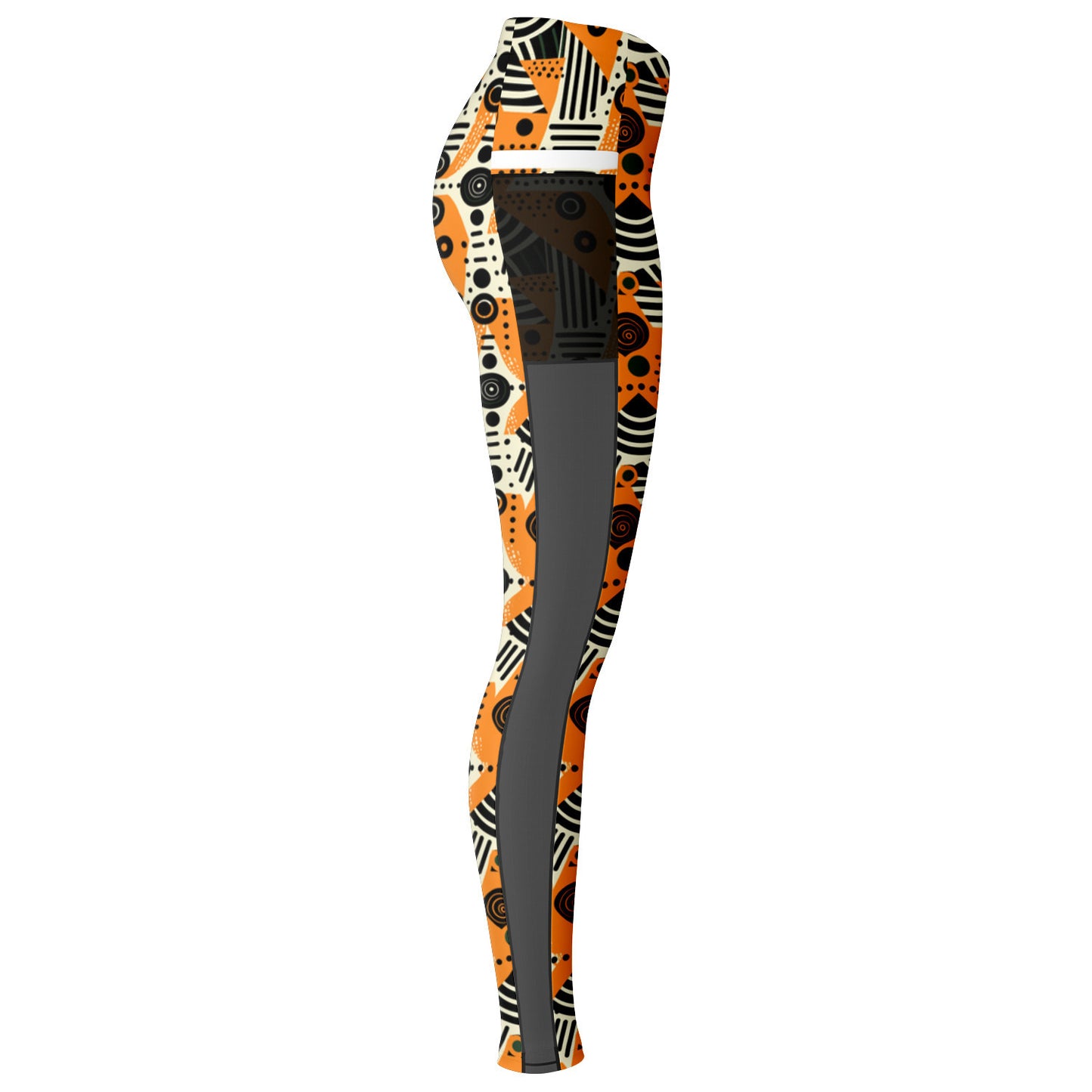 African Print Totem & Circles Mesh Pocket Leggings