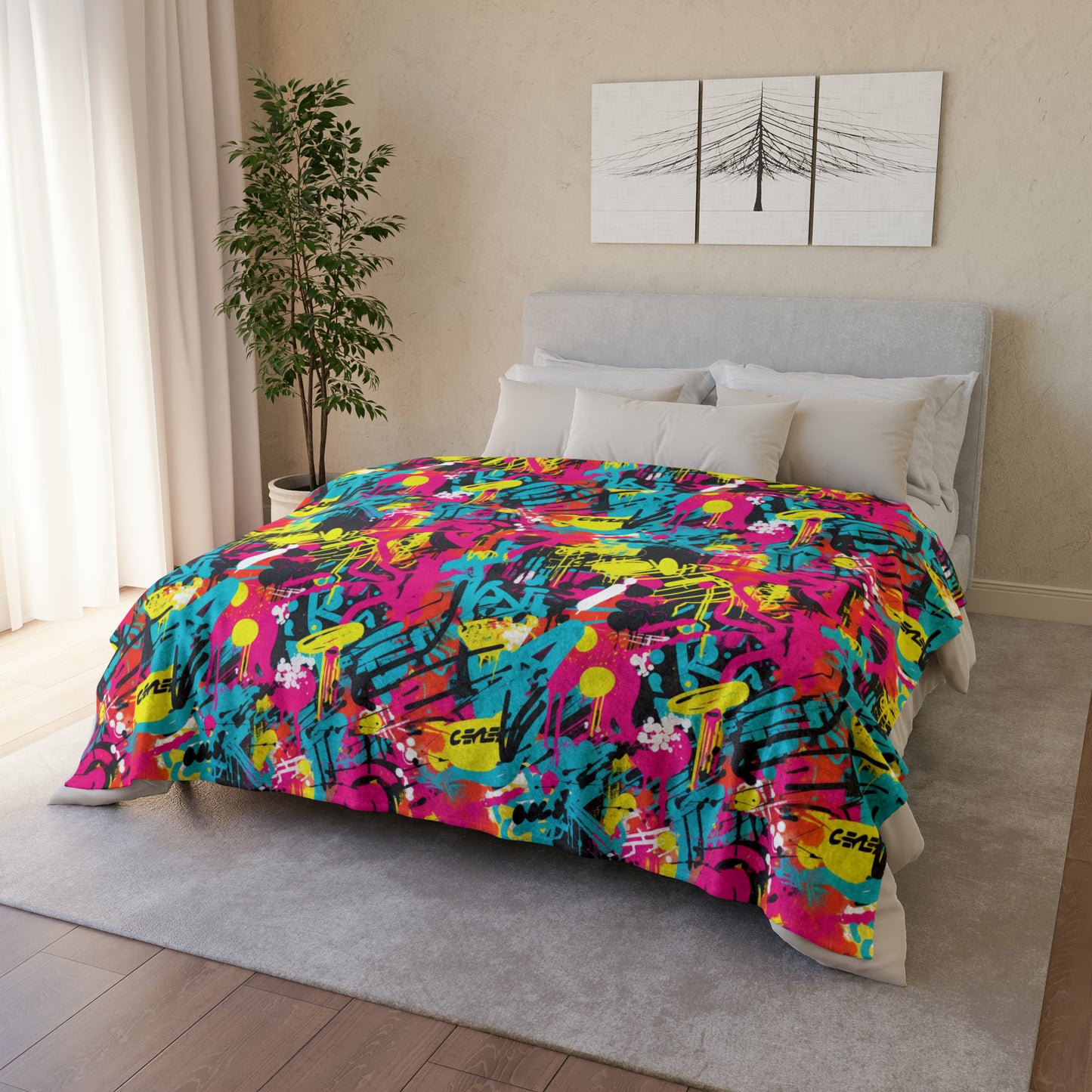 Spray Paint Graffiti Style Throw Cover, Urban Street Art Bed Cover