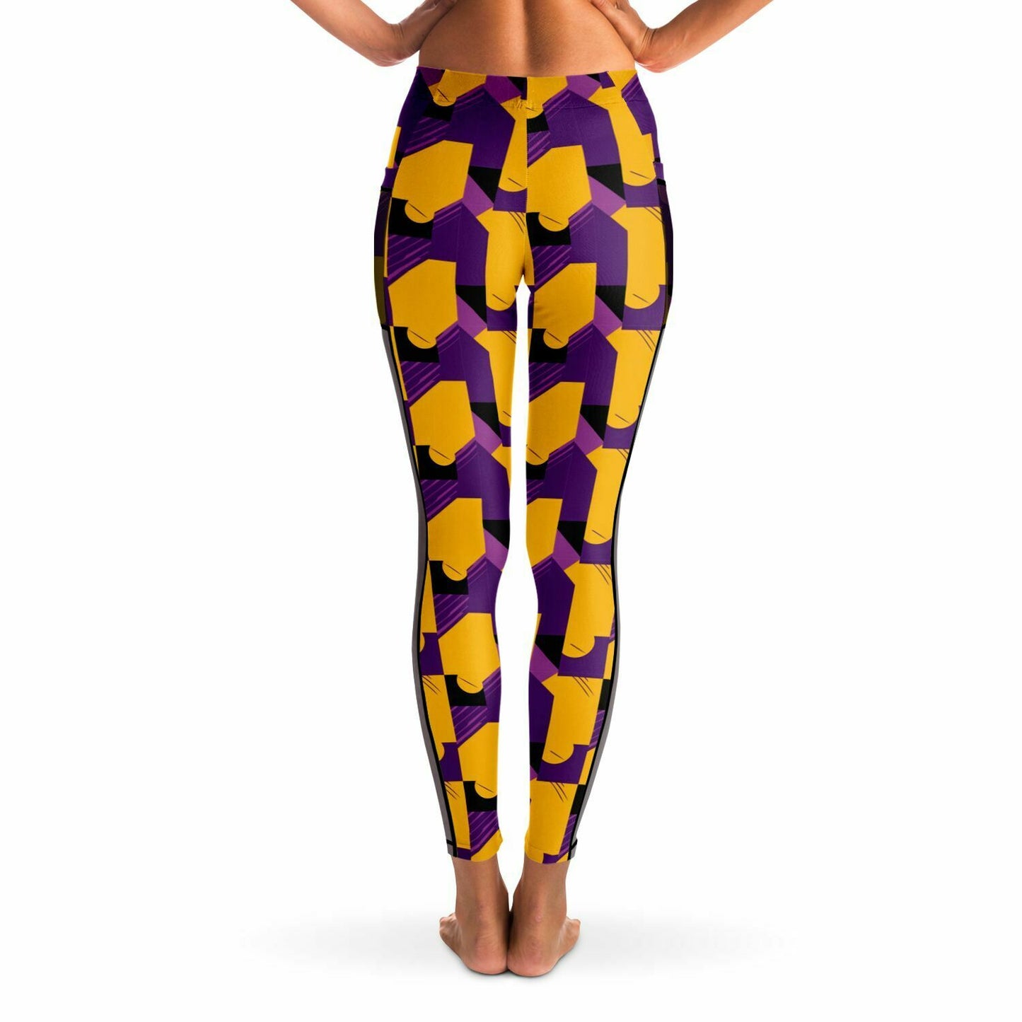 Purple & Gold Abstract Print Luxury Leggings With Pockets, Laker Fan Color Sexy Ladies Workout Wear