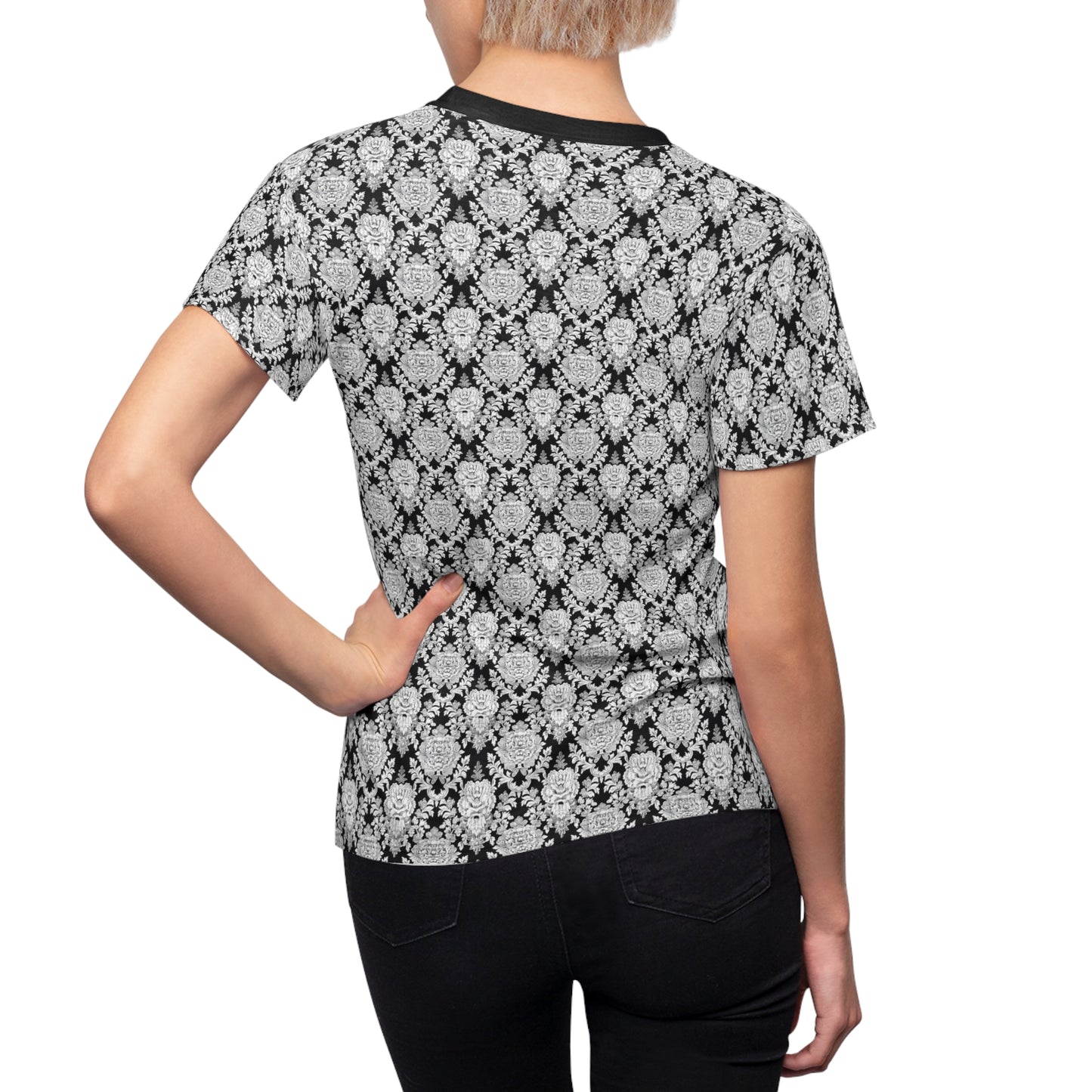 Black & White Artistic Floral Women's Tee, Bridal Shower Fashion