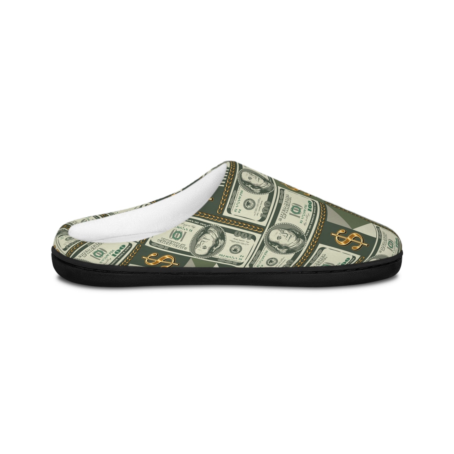 Money Print Mens House Slippers, Anti Skid Mens Money Manifestation House Shoes