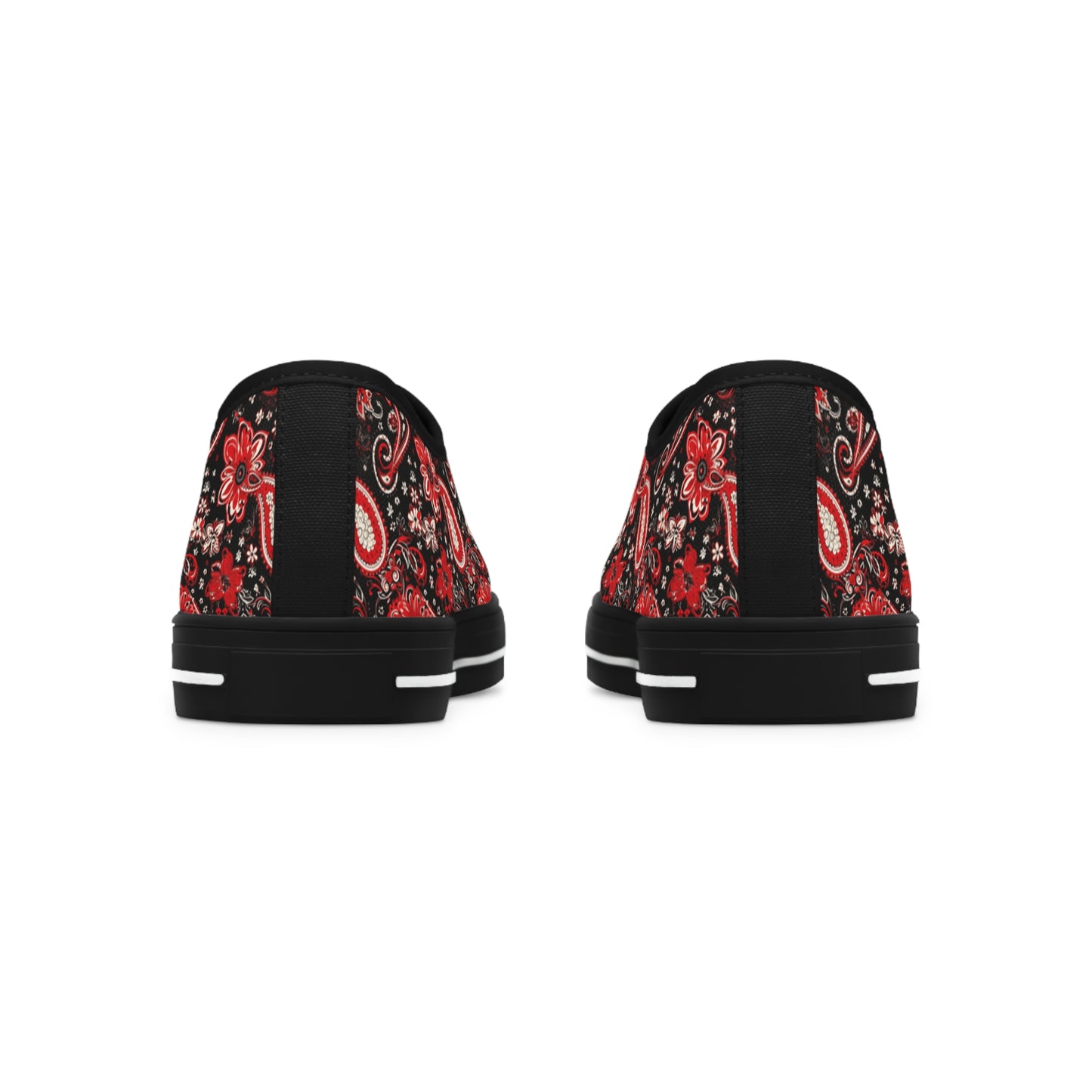 Black & Red Paisley Print Women's Low Top Sneakers, Stylish Paisley Pattern Sneakers