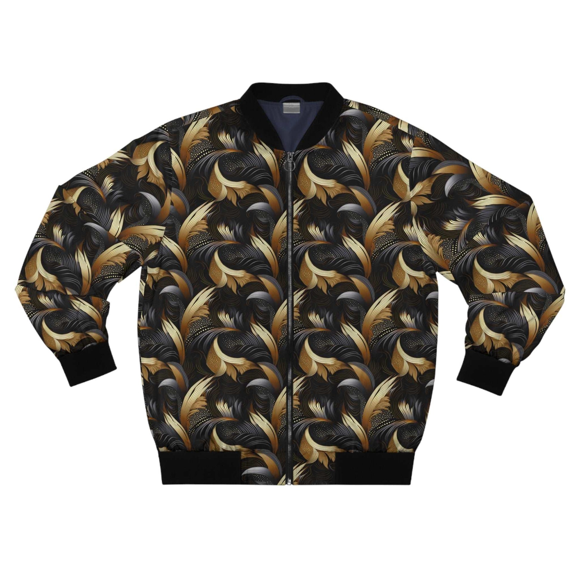 African Print Heritage Swirls: Indigo Gold  Men's Bomber Jacket