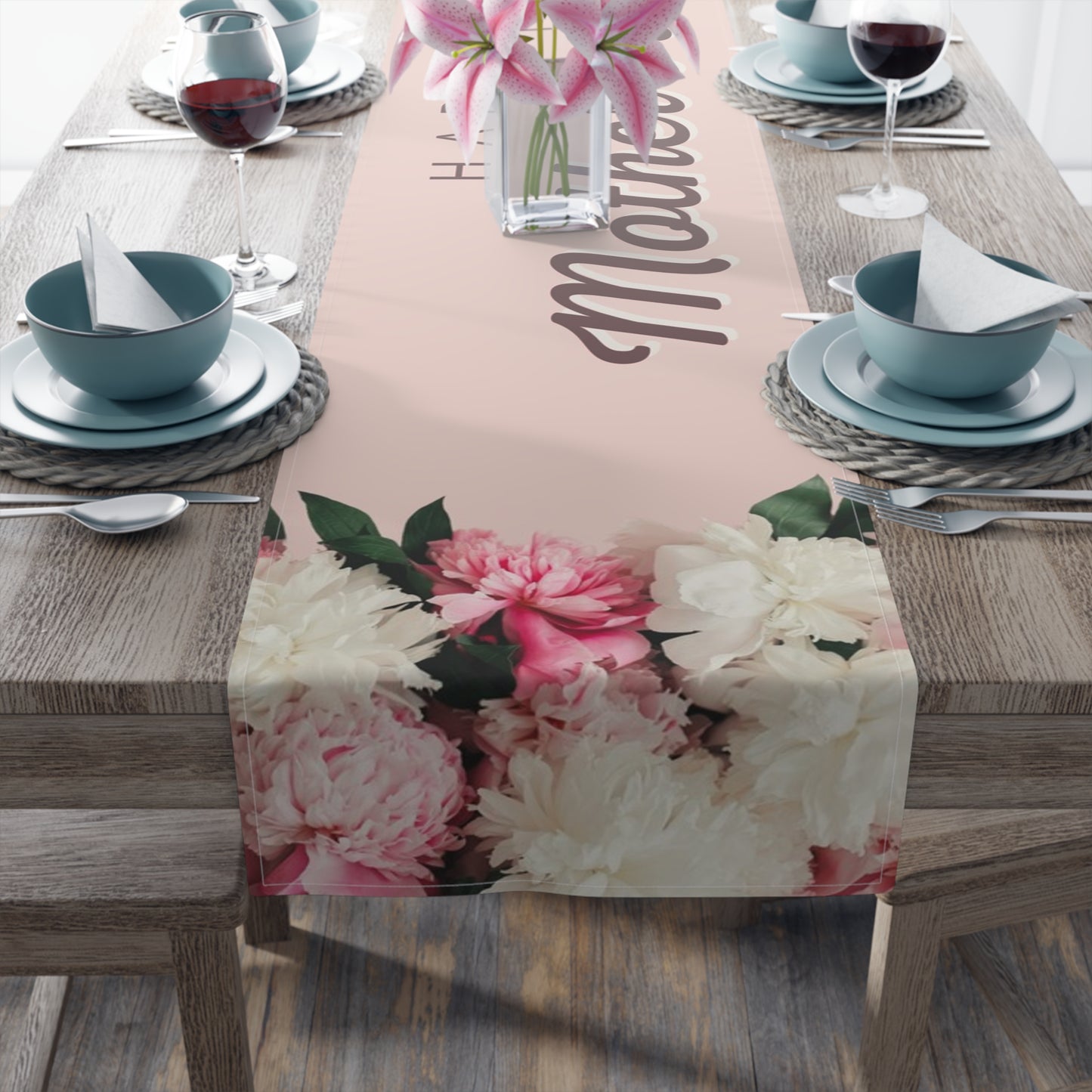 Elegant Peony Blossoms Mother's Day Table Runner, Elegant Mother's Day Decoration