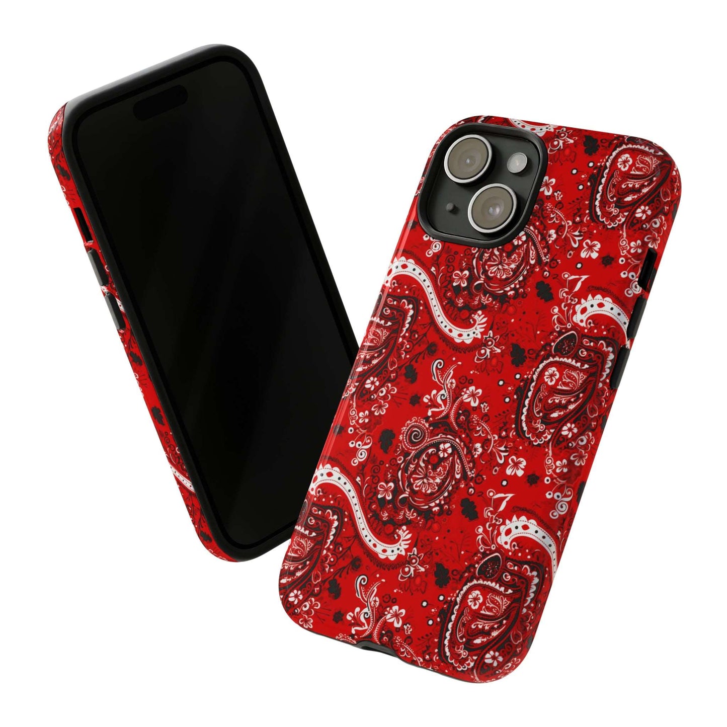 Biomorphic Style Red Bandana Tough IPhone Case, Paisley Print iPhone Case