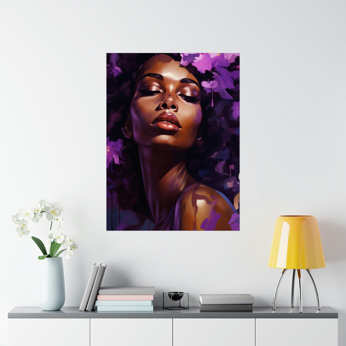 African Woman Matte Vertical Poster Print, Art Nouveau Purple Art Decor,  Black Woman Art Matte Vertical Posters