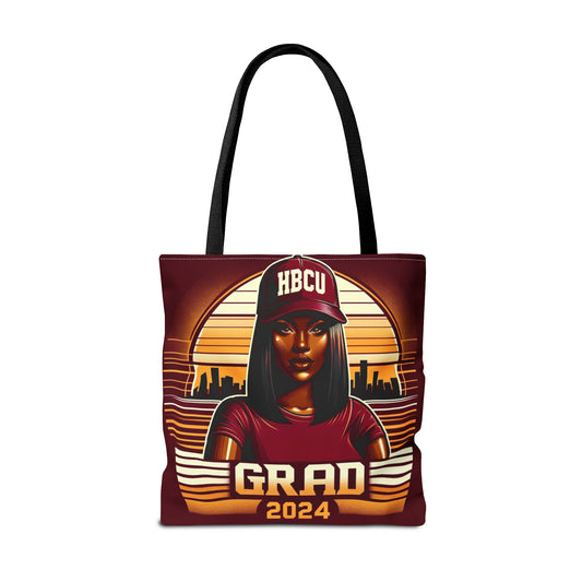 HBCU Grad Pride 2024 Grad Theme Polyester Tote Bag, Class of 2024 Afrocentric Carryall Bag