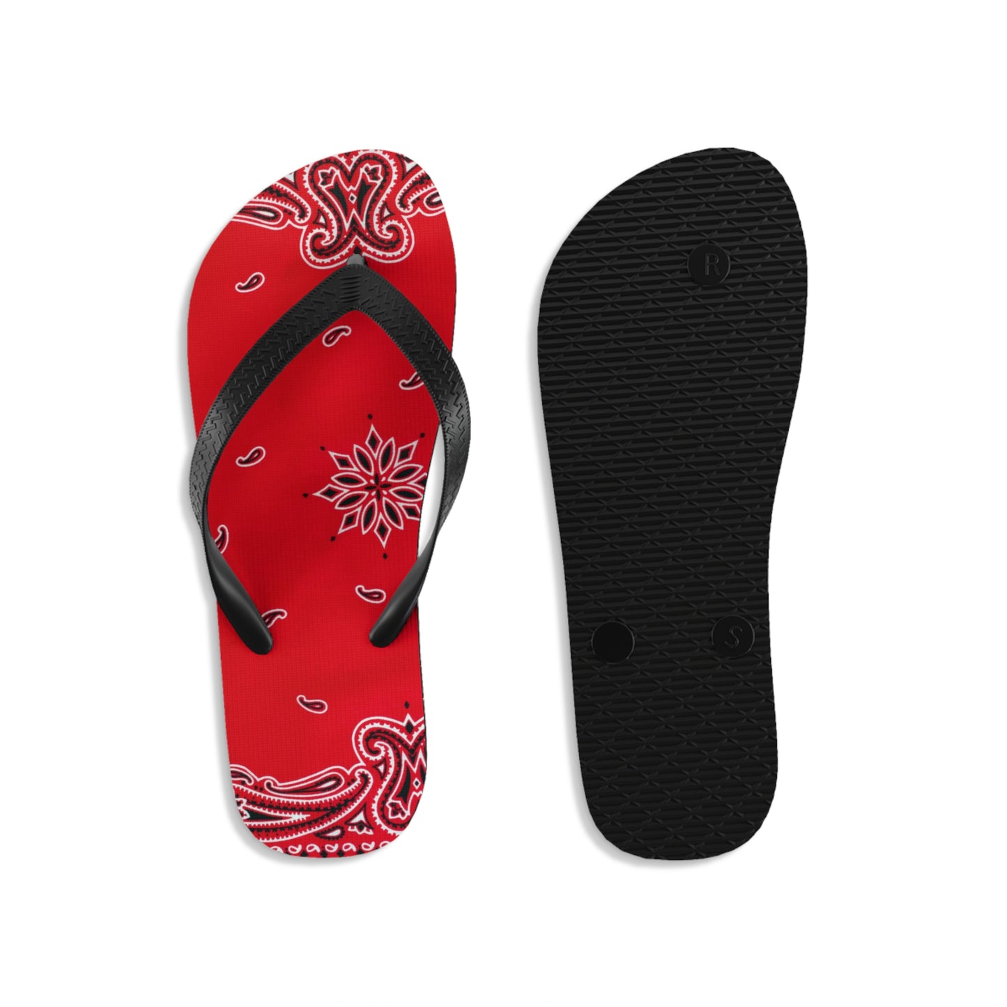 Vibrant Red Bandana Women Flip Flops, Paisley Print Sandals