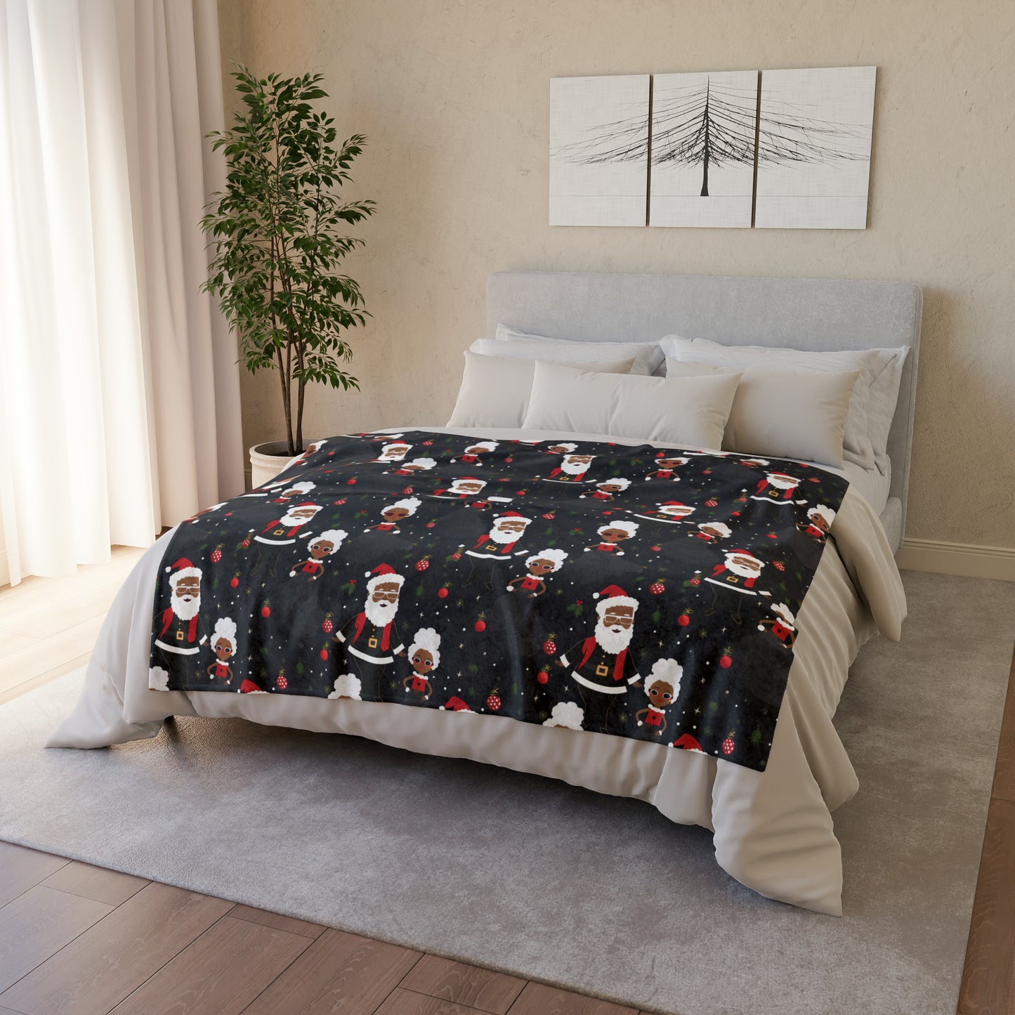 Black Santa & Mrs. Claus Christmas Theme Throw Blanket