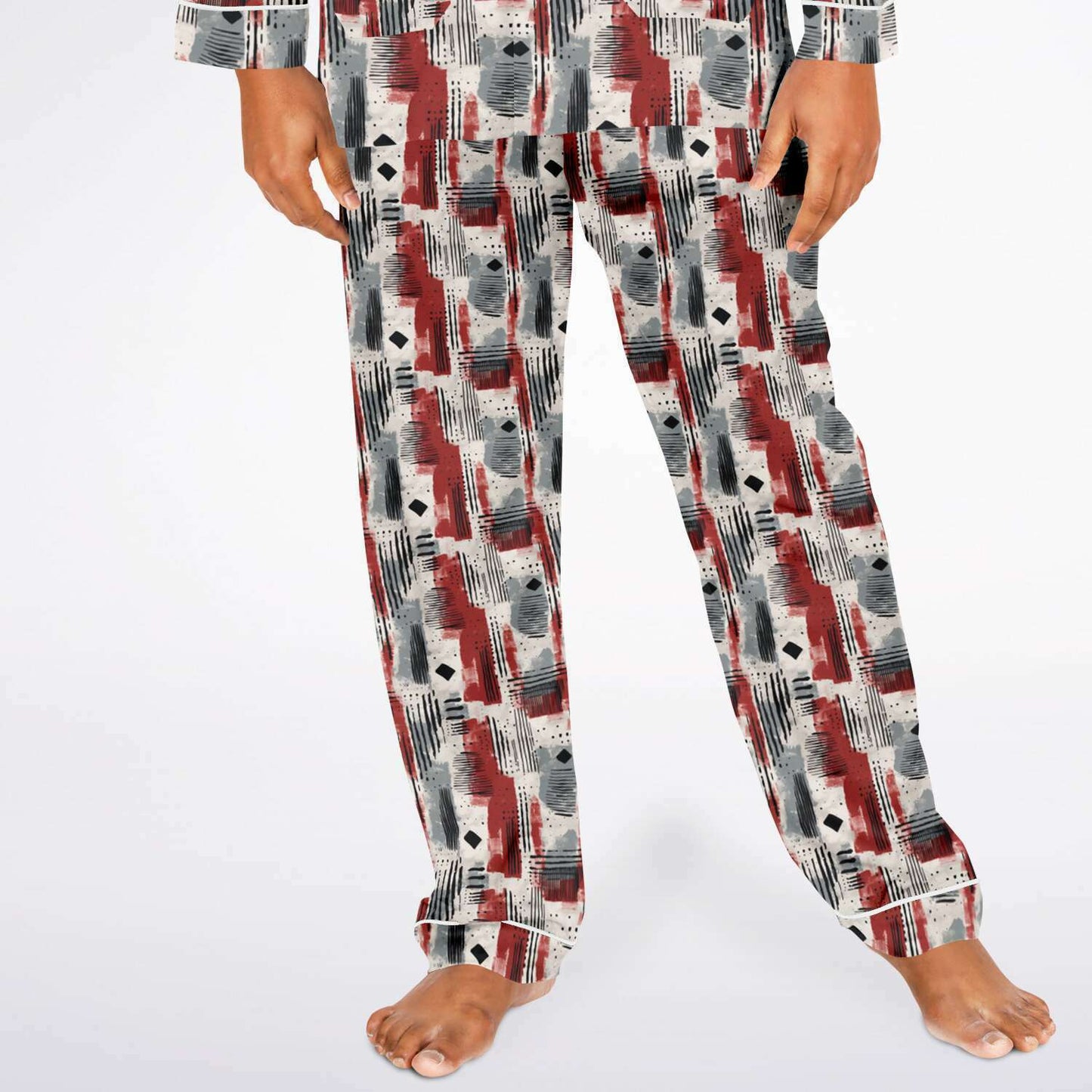 African Kente Print Men's Satin Pajama Set,  Big & Tall Satin Men's African Print Cozy Men's Loungewear