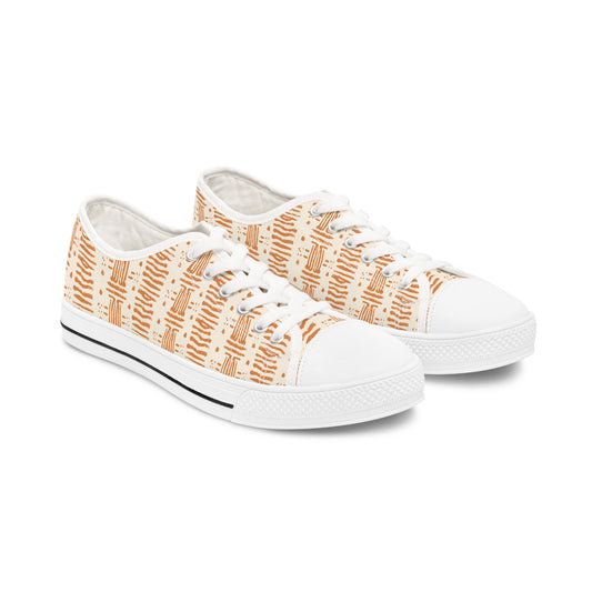 Rust & Cream Colored Bogolan Low Top Tennis Shoe,  Women's African Print Sneakers