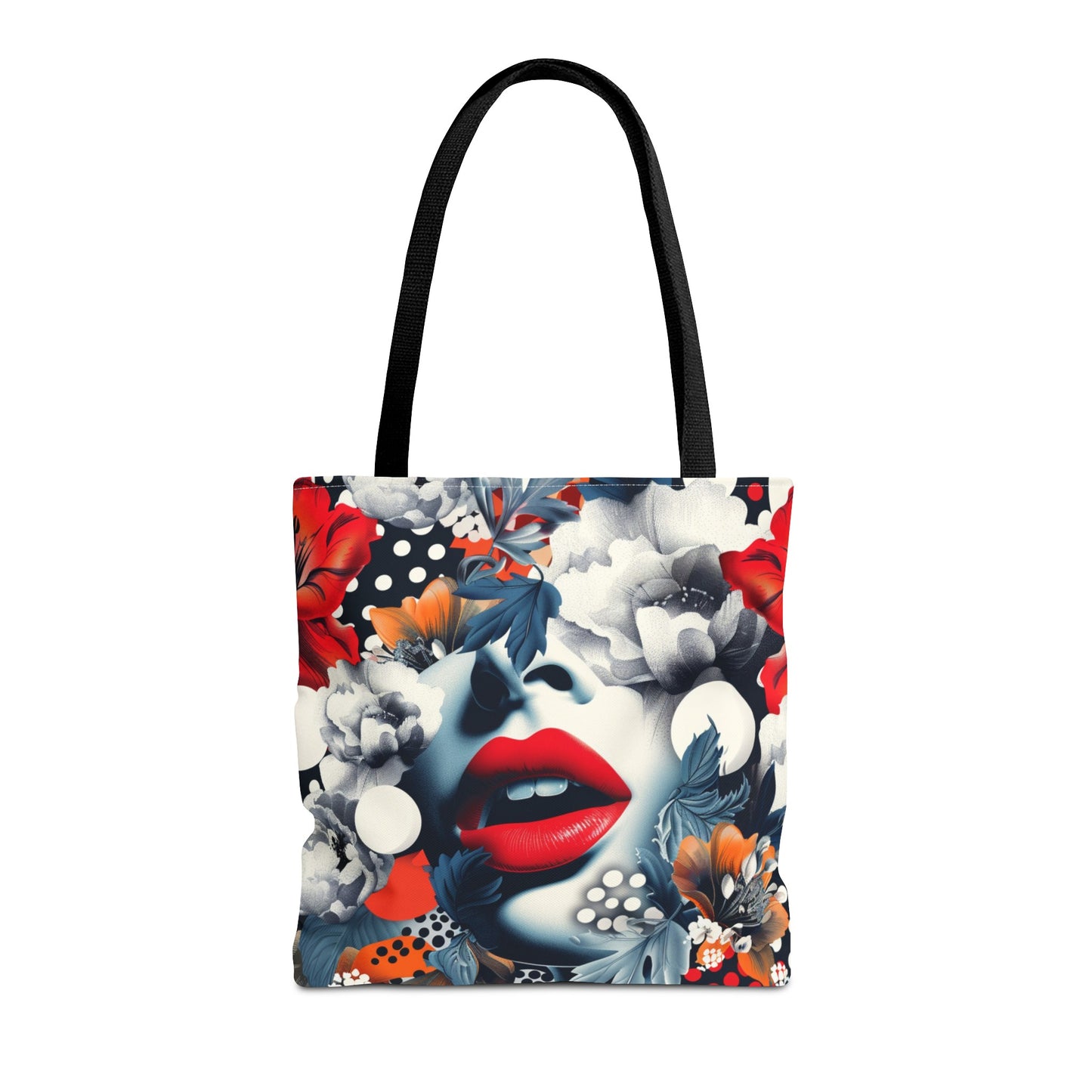 Artistic Floral High Fashion Tote Bag, Modern Polka Dot Carryall