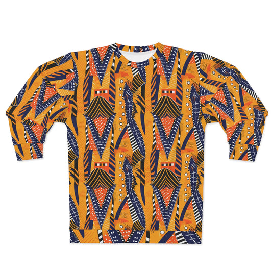 Saffron, Royal Blue, & Kente Geometric Kente Cloth Print Unisex Sweater