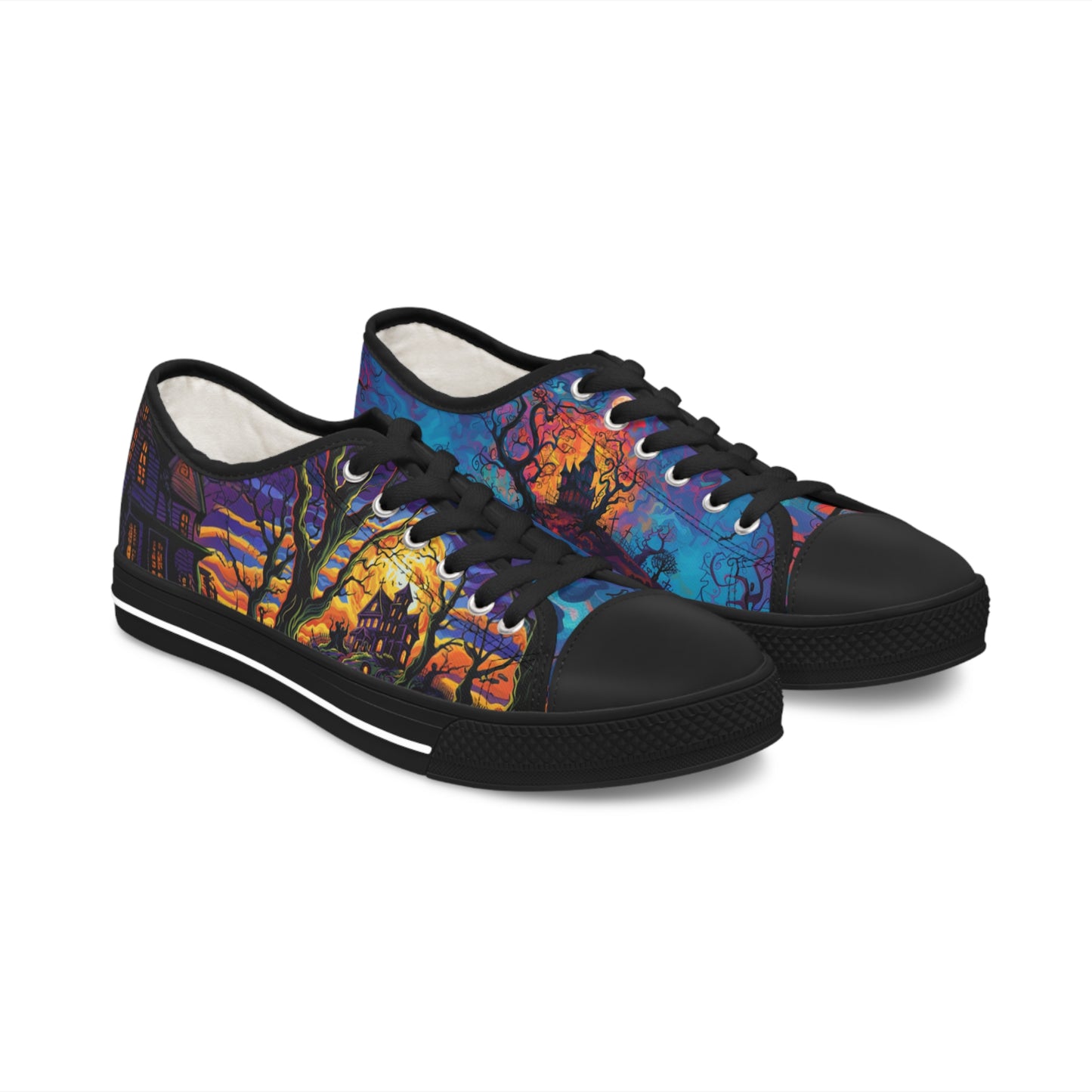 Halloween Low Top Sneakers - Dual Print Design, Women's Breathable Canvas Shoes with Memory Foam Insoles