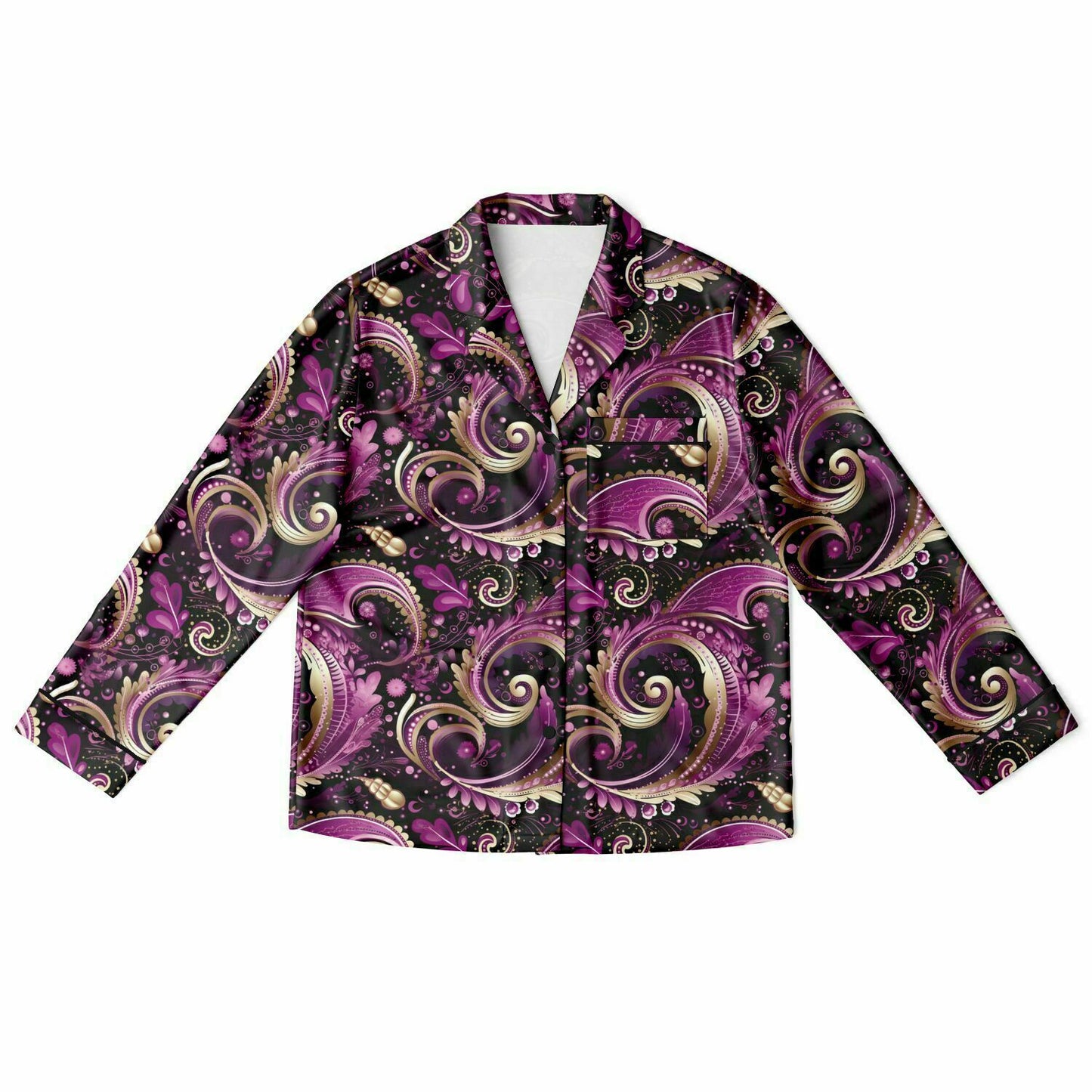 Purple Pink & Gold Paisley Print Women's Satin Pajamas, Boho Chic Purple Women's Pajama Set