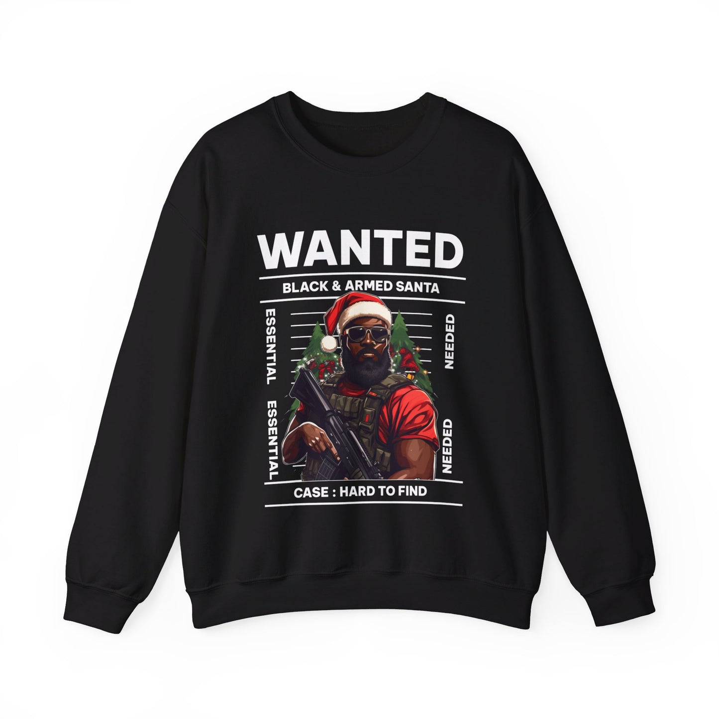 Holiday Wanted Black & Armed Santa Sweatshirt, Festive Pro Gun Christmas Sweater