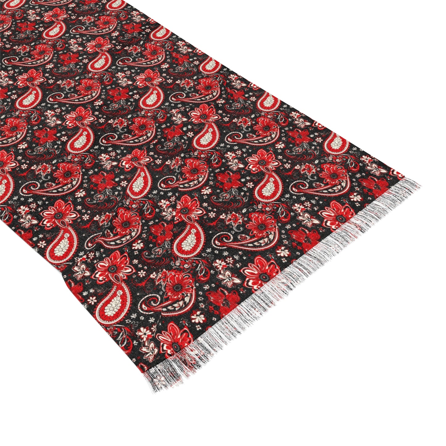 Black & Red Paisley Print Scarf, Red Bandana Print light weight Scarf, Boho Chic Red Black Fashion Accessory