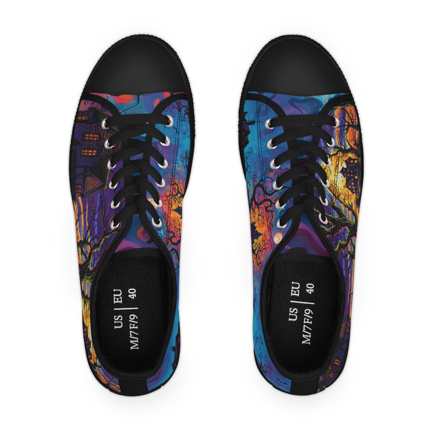 Halloween Low Top Sneakers - Dual Print Design, Women's Breathable Canvas Shoes with Memory Foam Insoles