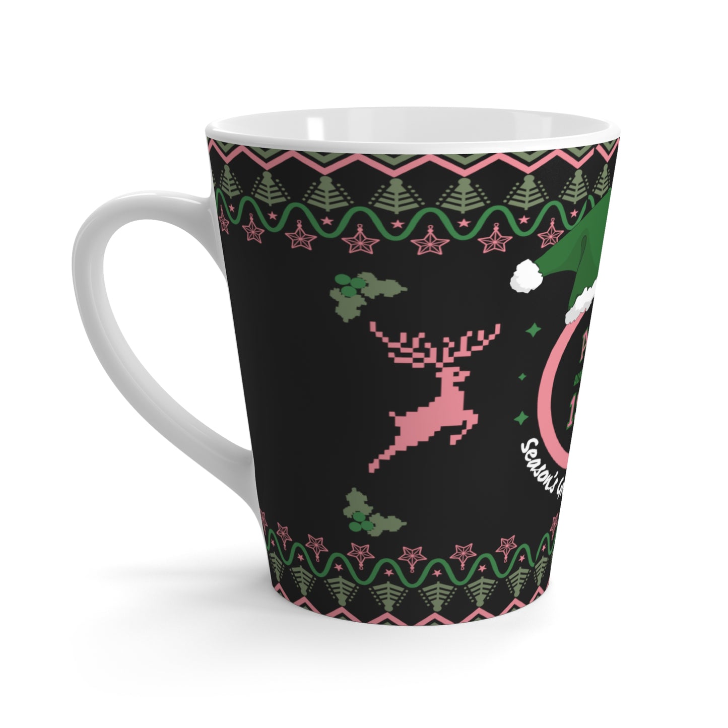 AKA 1908 Pink & Green Holiday Latte Mug, Custom 12oz Christmas Themed Cup