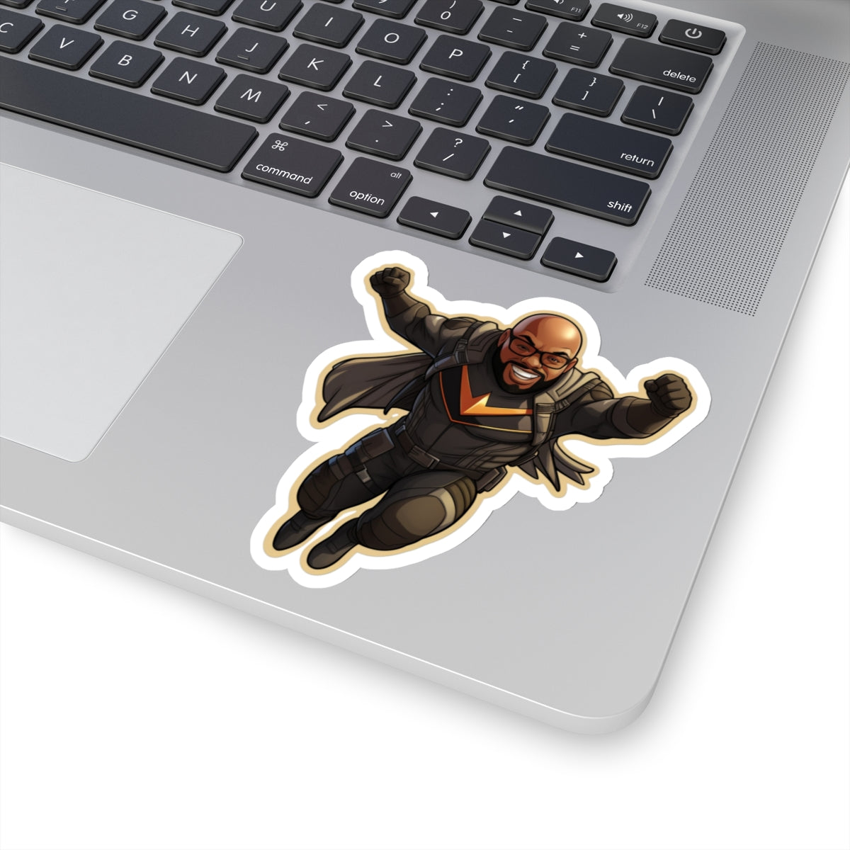 Black Superhero Sticker 5 Pack, Bald Man with Glasses, Tactical Vest, Cartoon Style Hero Sticker Art Pack