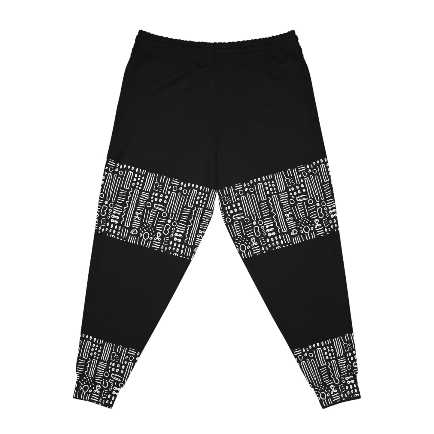 Mud Cloth Print Unisex Joggers, Black & White Color Block African Print Bottoms