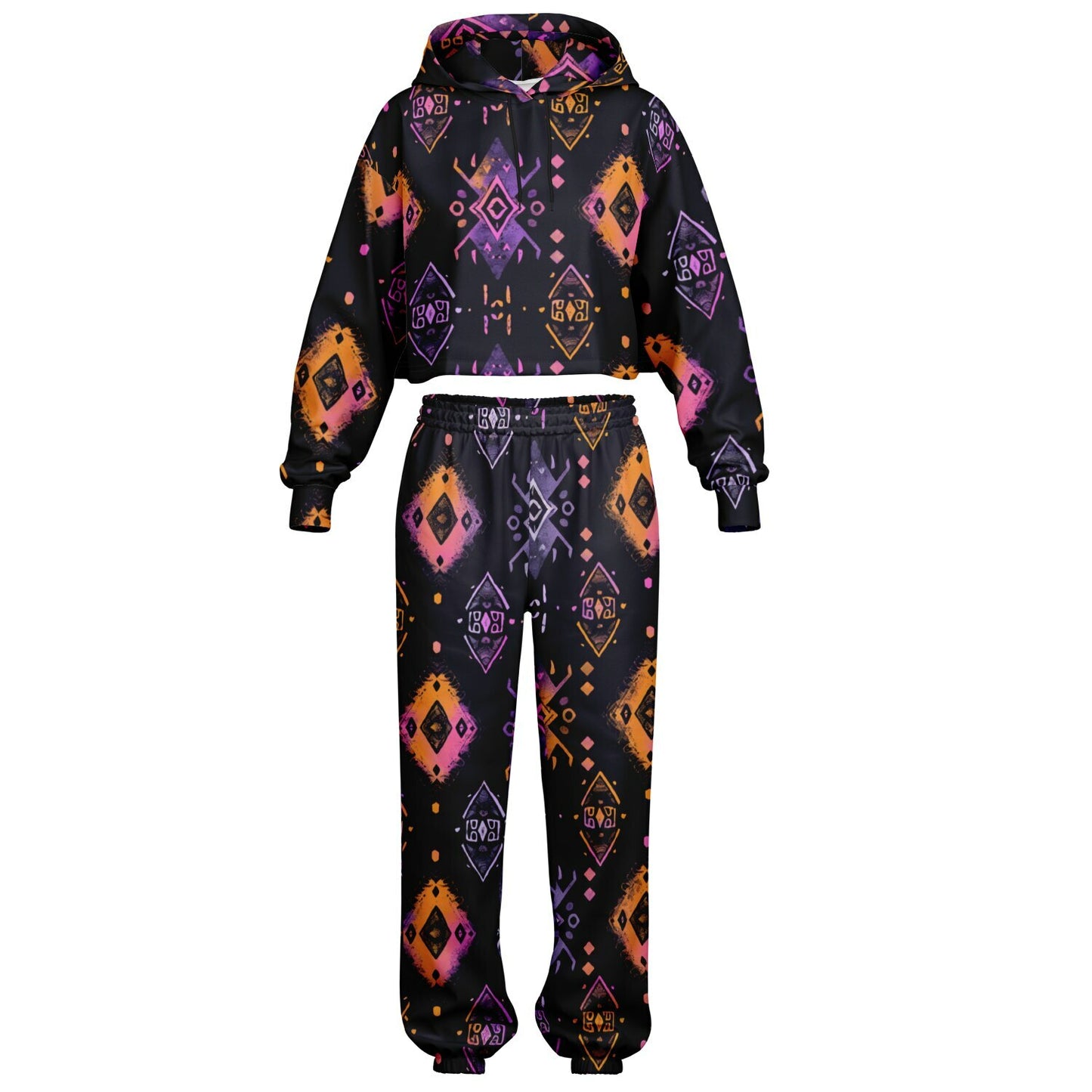 Women's Urban Pop Art African Mud Cloth Tracksuit, Tie-Dye Ethnic Twist Hoodie Set