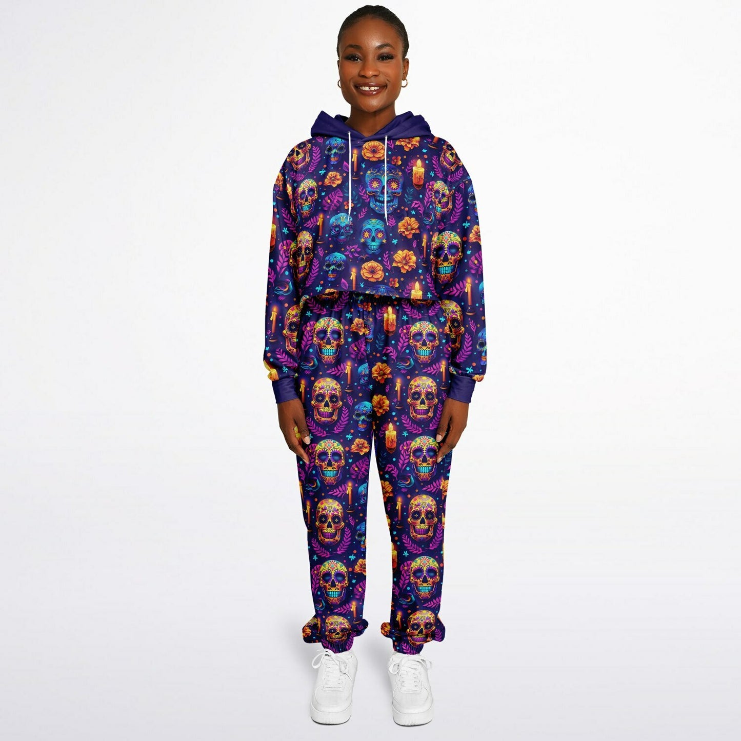 Women's Halloween Neon Pop Art Day of the Dead Jogger Set, Afrocentric Fashion