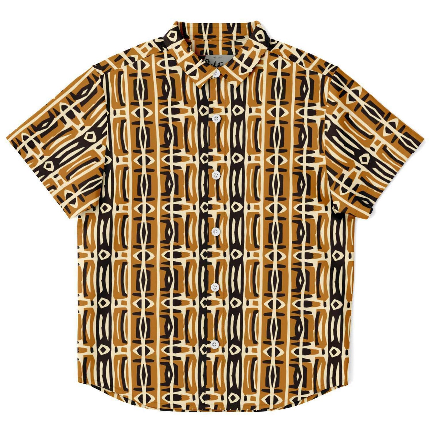 Brown and Cream African Mud Cloth Print Kids' Button-Up Shirt