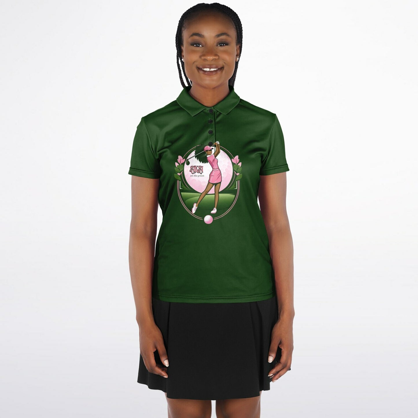 Women's AKA Pretty Girl Pink & Green Golf Polo Shirt, High-Quality Stylish