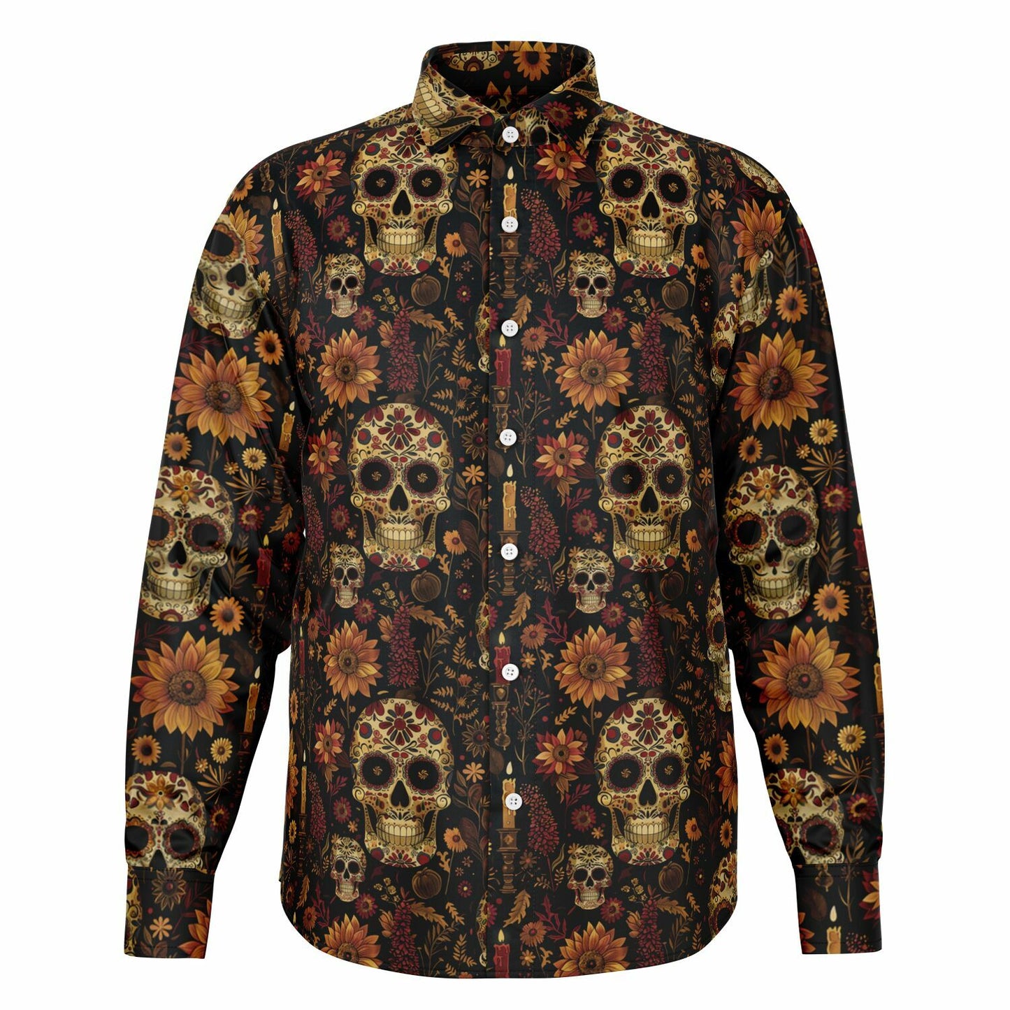 Men's Day of the Dead Long Sleeve Shirt, Afrocentric Skull Design Apparel