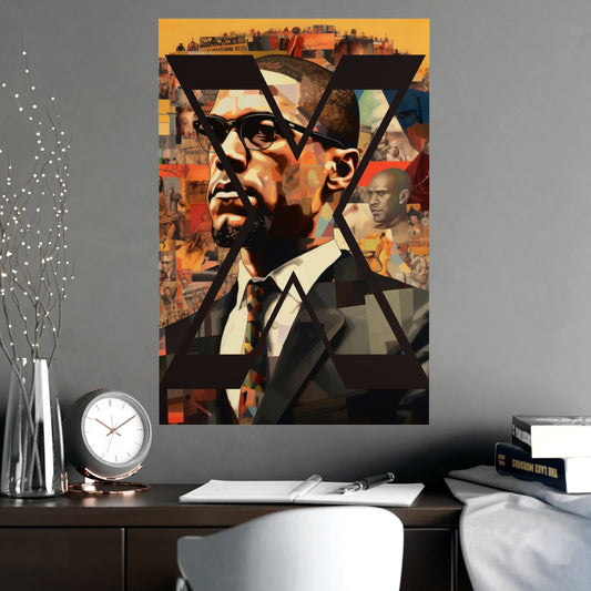 Malcolm X Historical Tribute Poster, Authentic Visuals of Malcolm X and Black Leaders Collage