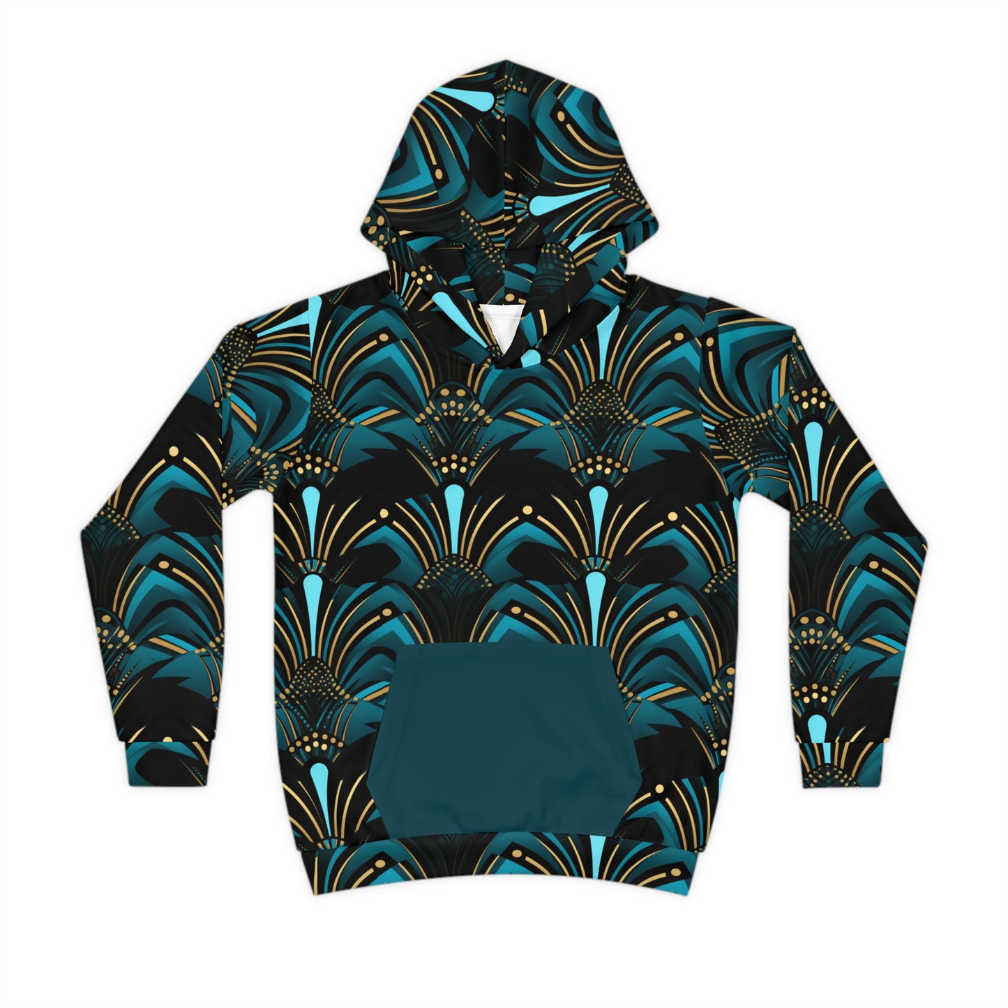 Children's African Ankara Print Hoodie, Zanzibar Blue & Ebony Black Children's Sweater