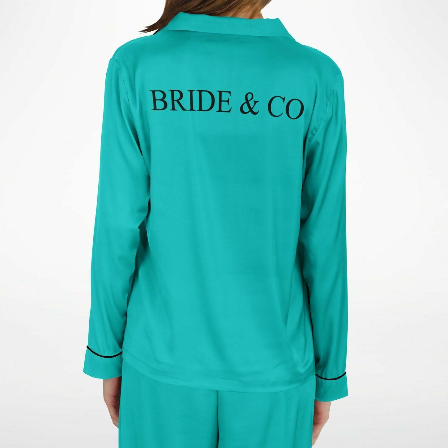 Tiffany Robins Egg Blue 'Bride & Co' Satin Pajama Set, Luxury Bridal Pajamas