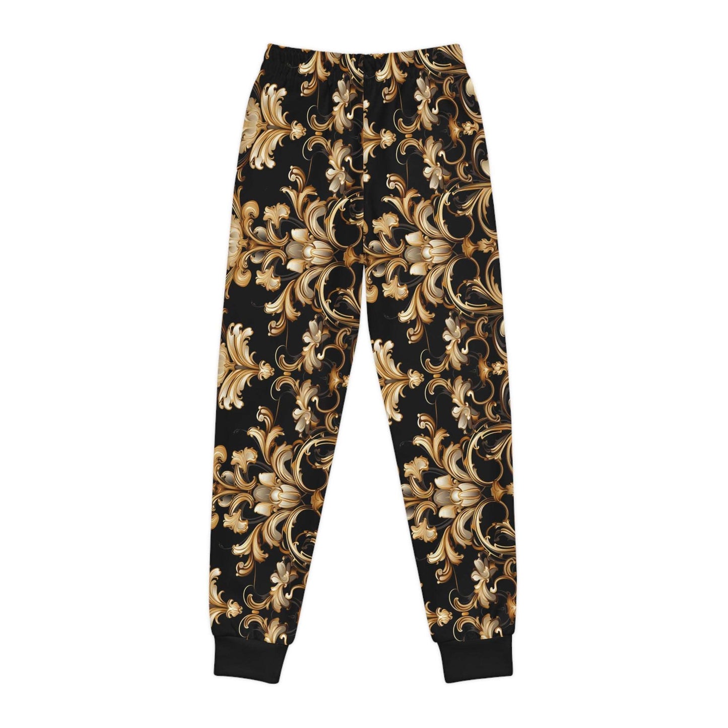 Baroque-Inspired Gold Print Kids Joggers, Urban Streetwear Style Bottom for Kids