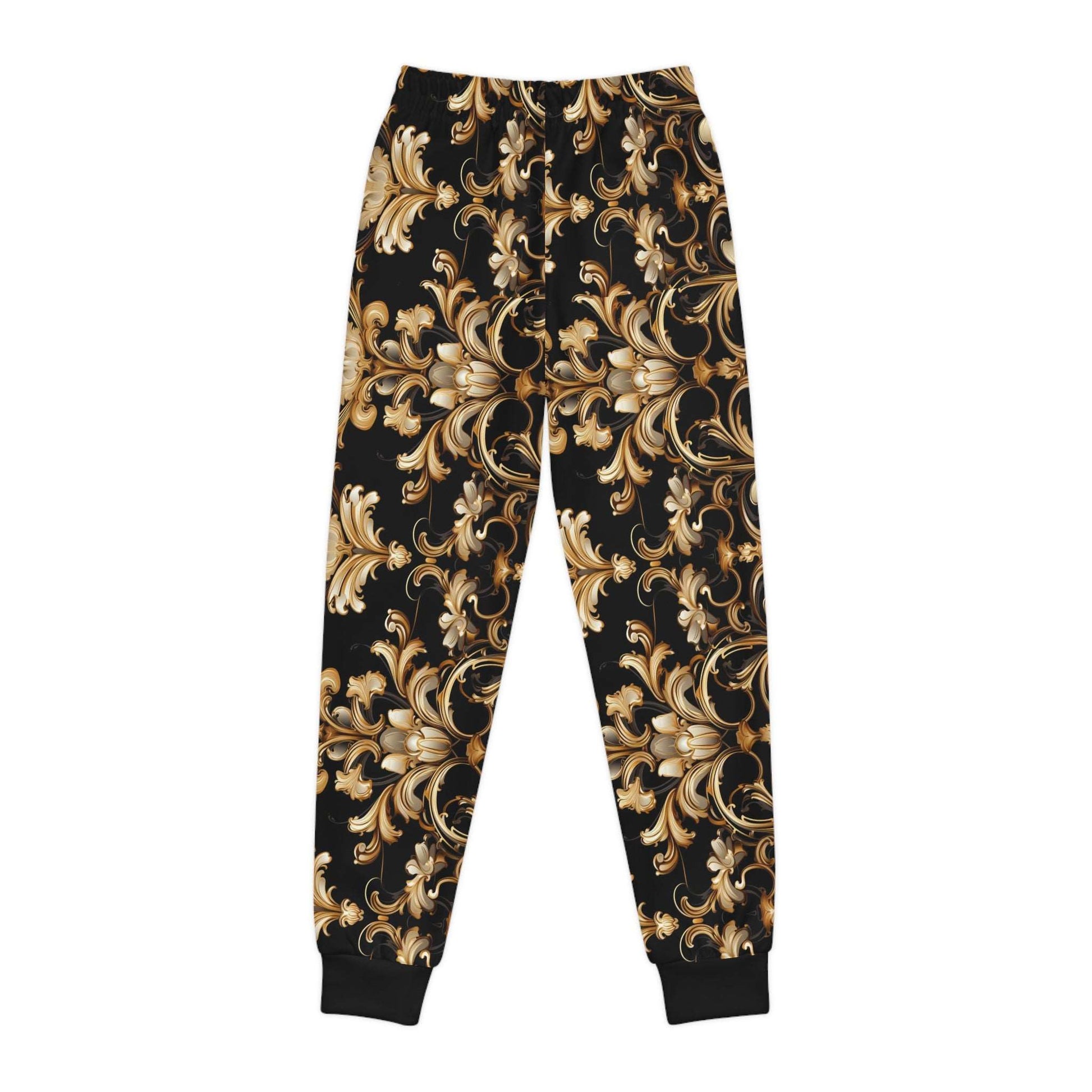 Baroque-Inspired Gold Print Kids Joggers, Urban Streetwear Style Bottom for Kids