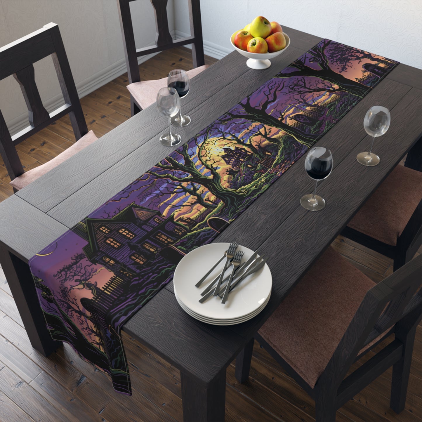 Halloween Table Runner, Haunted House & Graveyard Designs