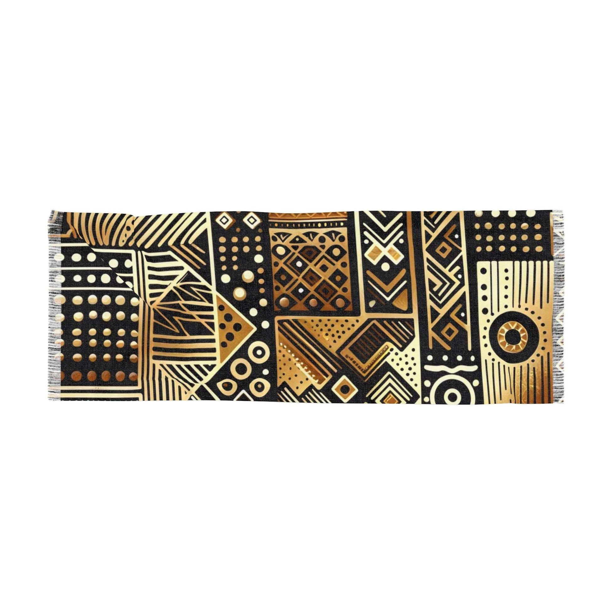 African MudCloth Print LightWeight Scarf,  Black & Gold African Wax Print Women's Fashion