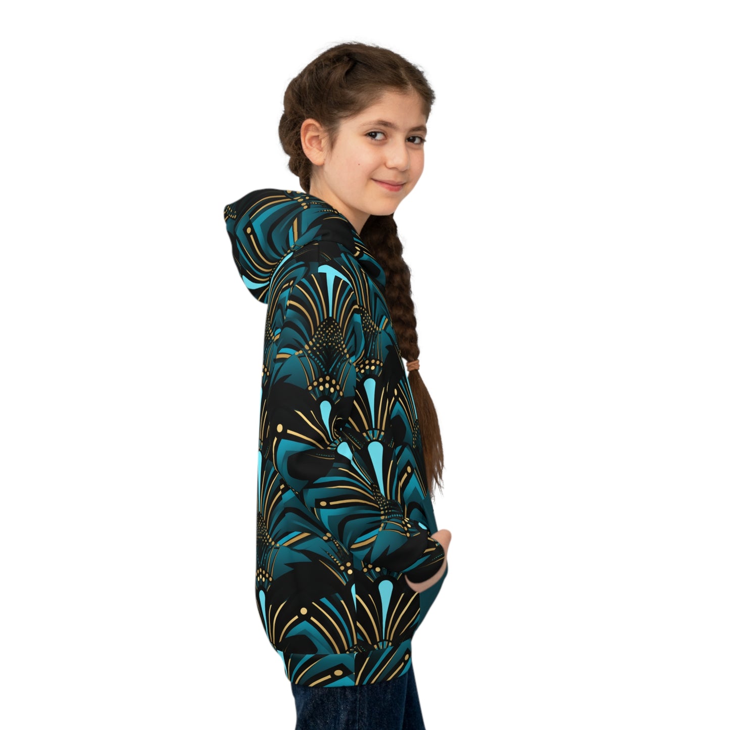 Children's African Ankara Print Hoodie, Zanzibar Blue & Ebony Black Children's Sweater