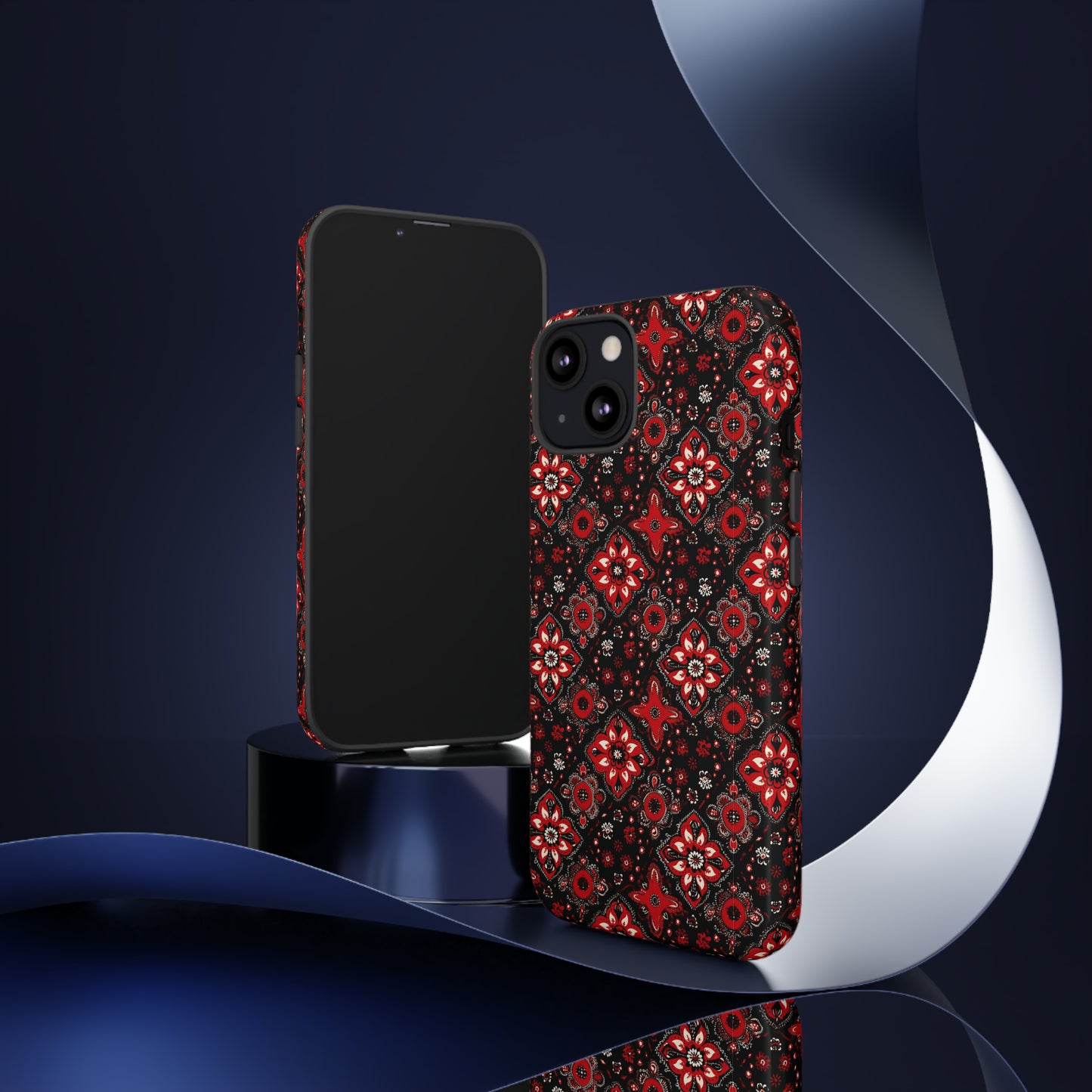 Rusticcore Red Paisley Print Tough Phone Case, Red Black Bandana Print Phone Case