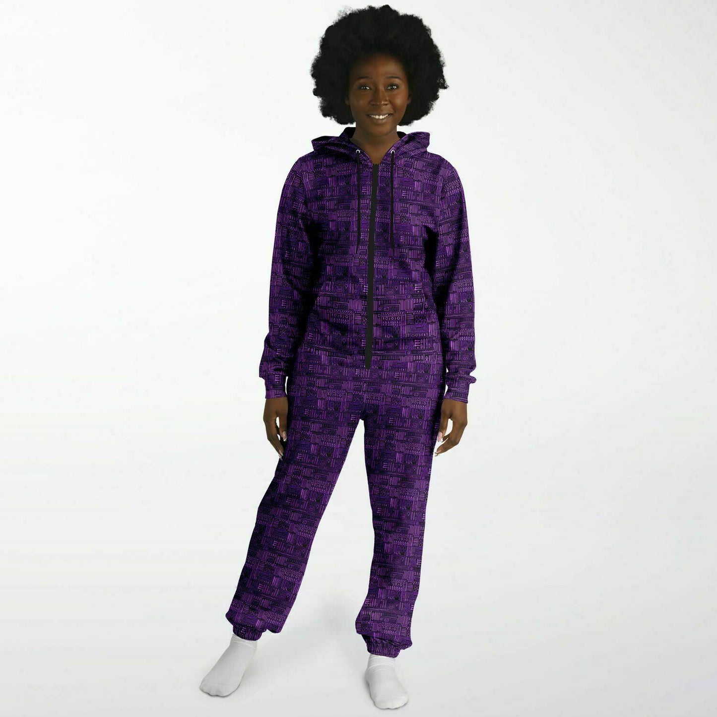 Purple Bogolan African Print Unisex Adult Jumpsuit | Adult AfricanPrint Onesie | Plus Size Mud Cloth Jumpsuit - Ships Free